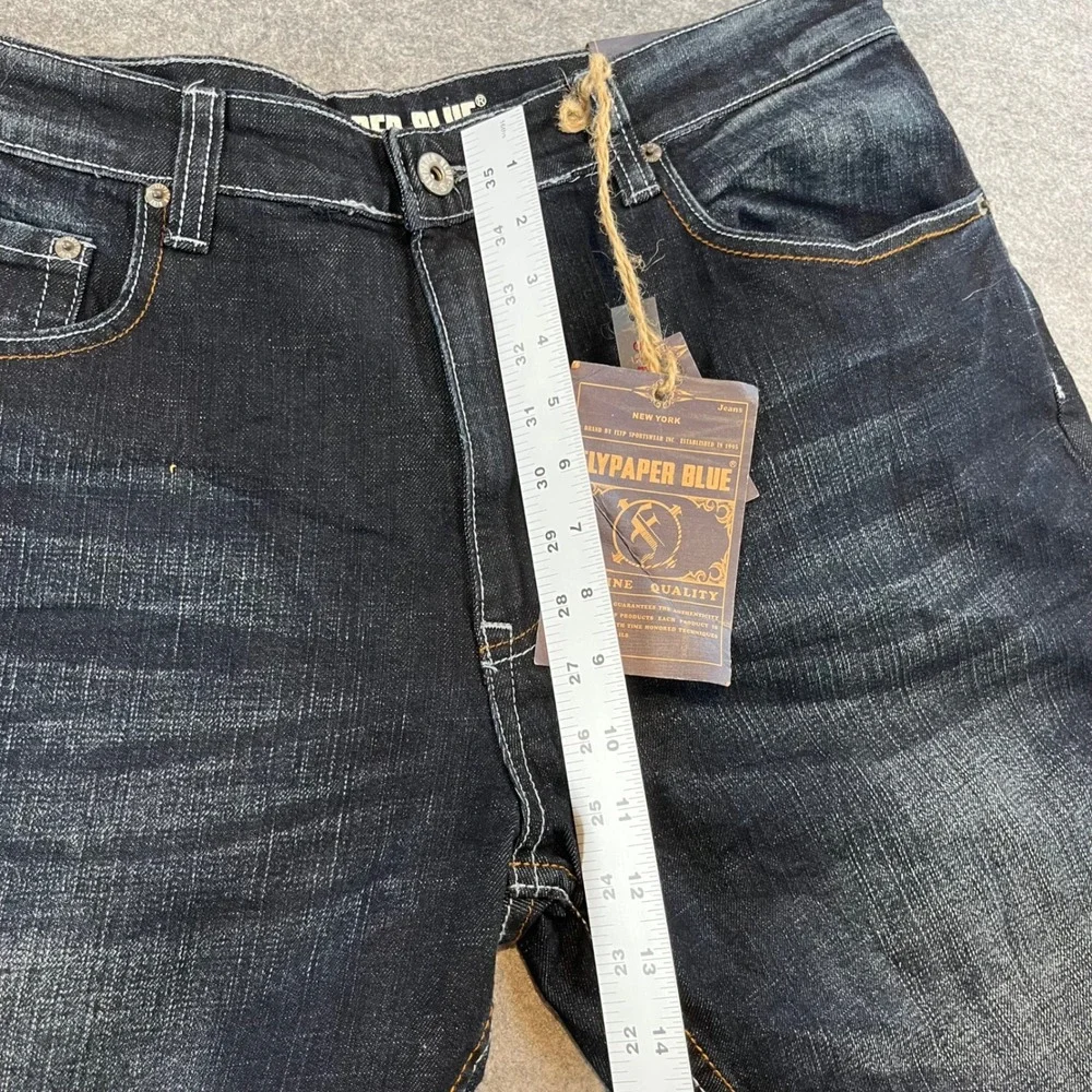 Flypaper Blue Mens Bootcut‎ Jeans Dark Wash Y2K Grunge 36x32 Embroidered Pocket